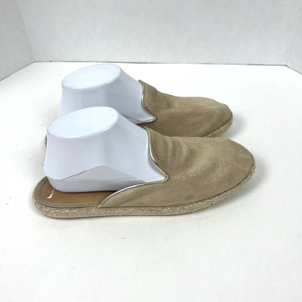 Saks Fifth Avenue Gold Shimmer Leather Espadrille Mule Flats 39 US 8 Resort Wear